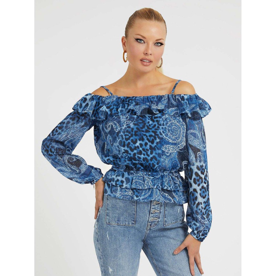 Guess Blusa Con Stampa Paisley Kashmir Del Mar Nordico Hot