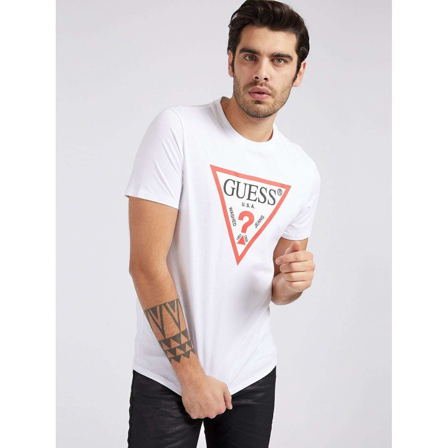 Guess Maglietta Con Logo Originale Cn Ss Bianco Puro Online