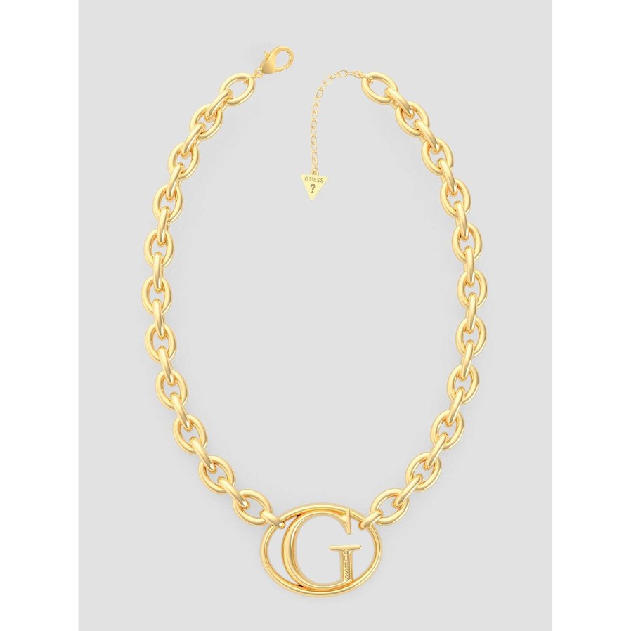 Guess Catena Da 16-18'' E Logo G Da 41 Mm Giallo Oro New