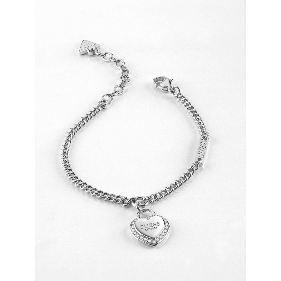 Guess Bracciale Con Cuore E Cristalli Da 13Mm Rodio Hot