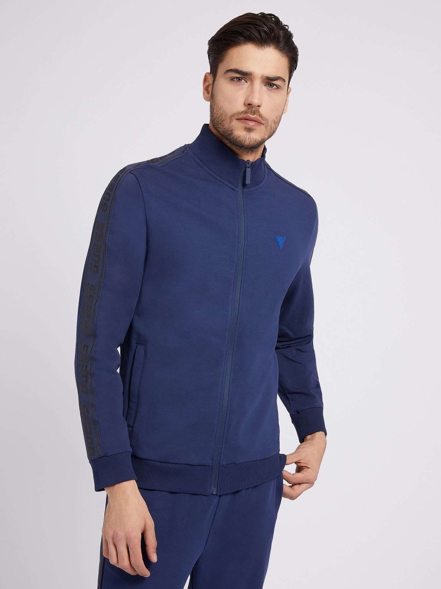 Guess Felpa Full Zip Nuova Arlo Blu Di Seta New