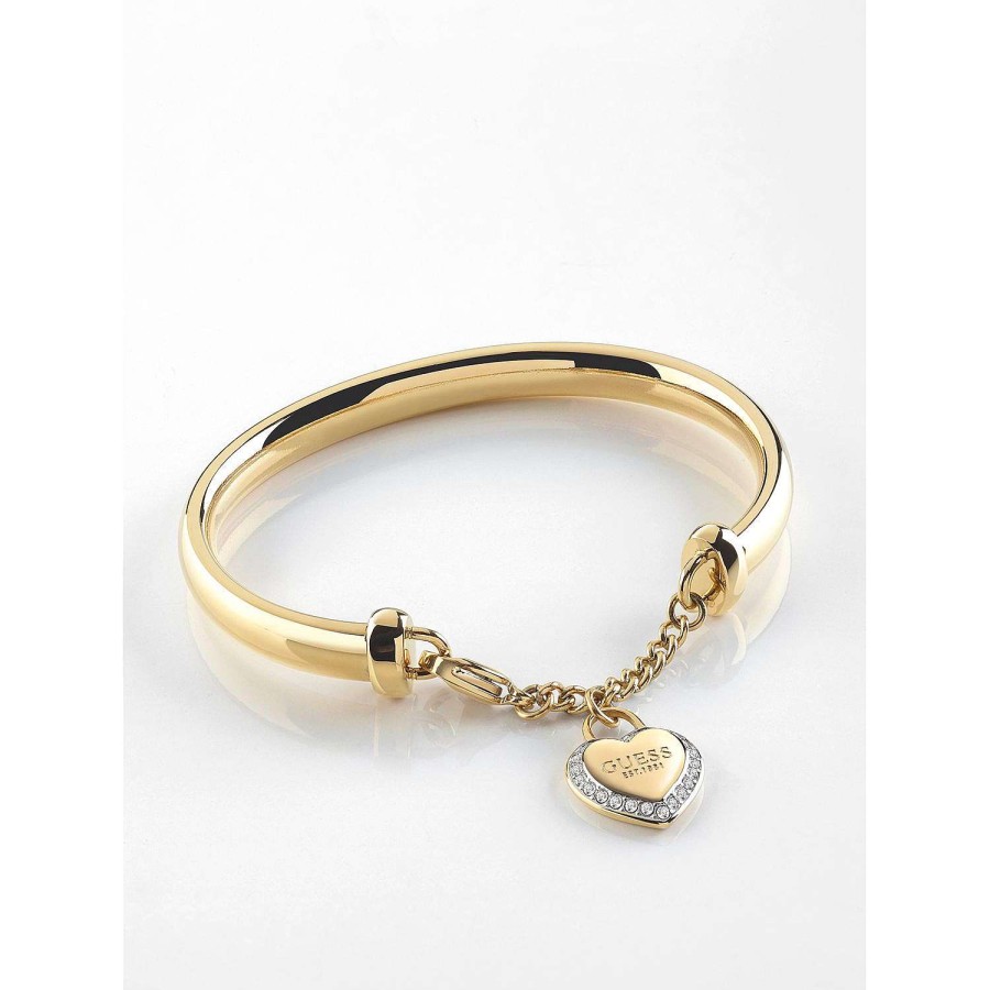 Guess Bracciale Rigido Con Cuore E Cristalli Da 13 Mm Giallo Oro Hot