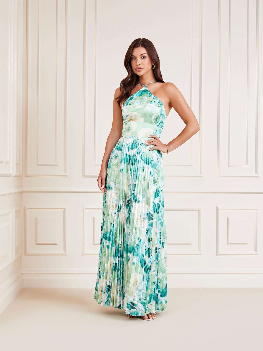 Guess Bloomburst Floreale Plissettata Maxi Stampa Bouquet Di Rose Clearance