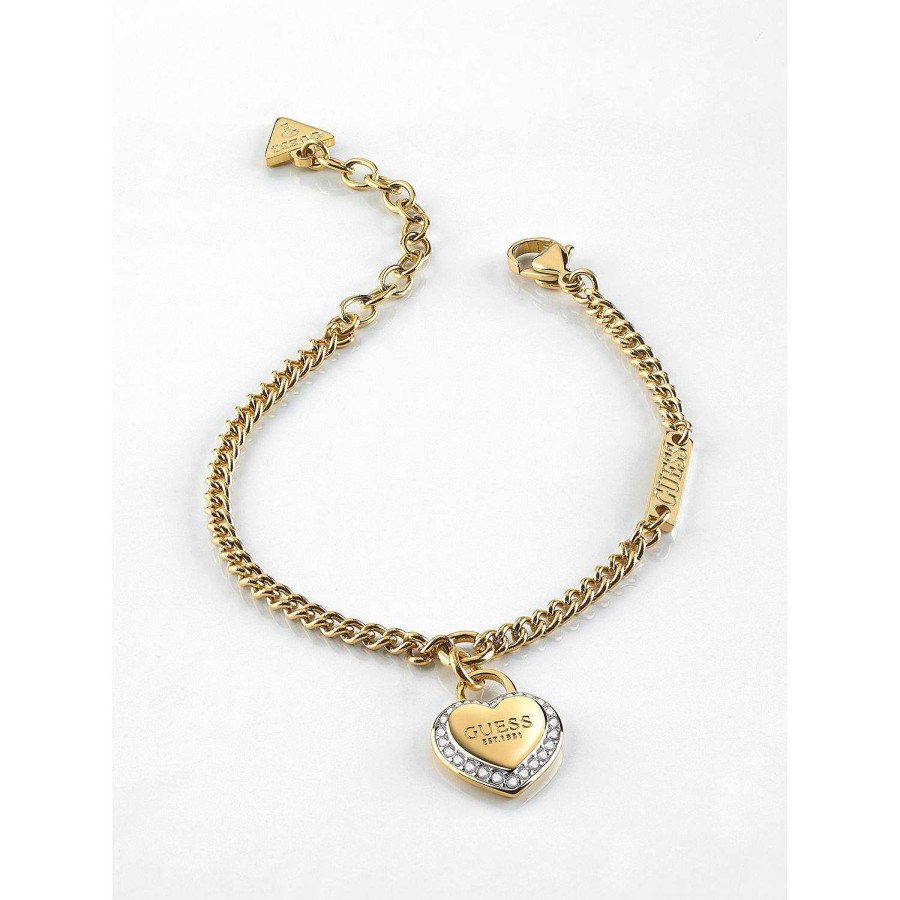 Guess Bracciale Con Cuore E Cristalli Da 13Mm Giallo Oro Clearance