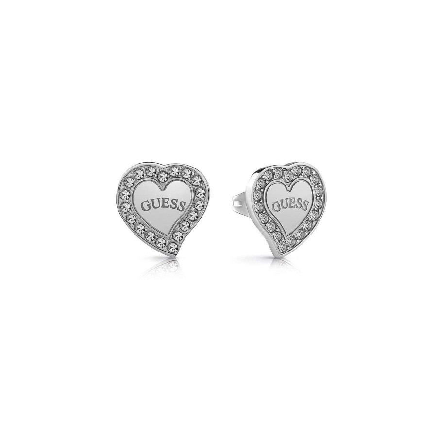 Guess Cornice Pave Borchie Logo Cuore Rh Rodio Clearance