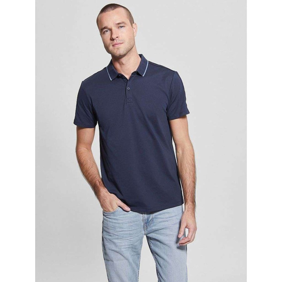 Guess Polo Es Ss Paul Con Nastro In Pique Blu Seta Wholesale