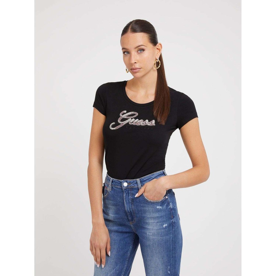 Guess T-Shirt Con Logo Strass Wholesale